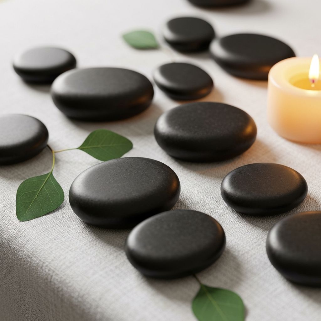 Smooth basalt stones used in therapeutic massage treatment